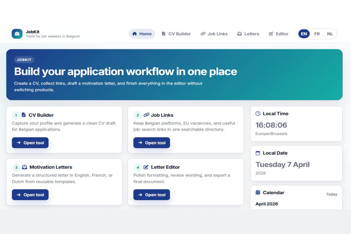 JobKit application toolkit for job seekers in Belgium 2026
