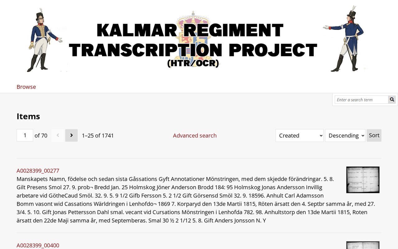Browsing 1,741 transcribed pages