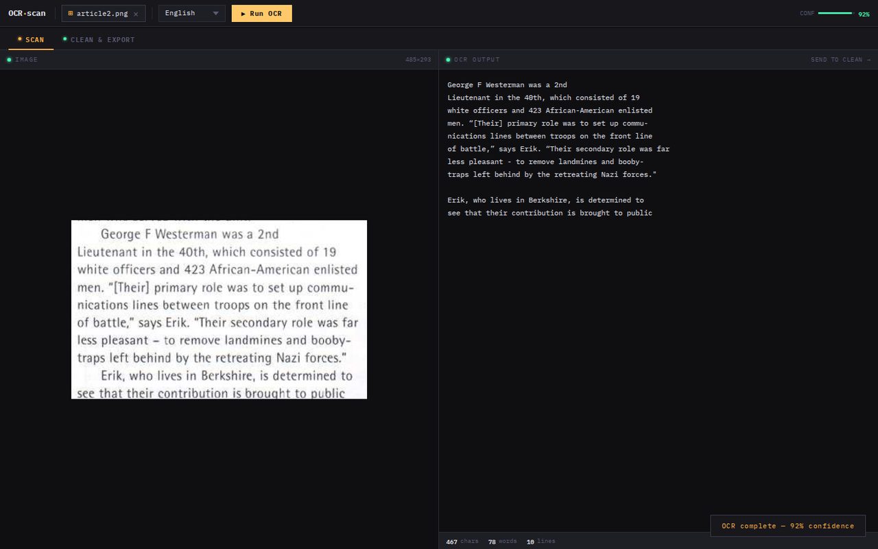 OCR-scan app screenshot